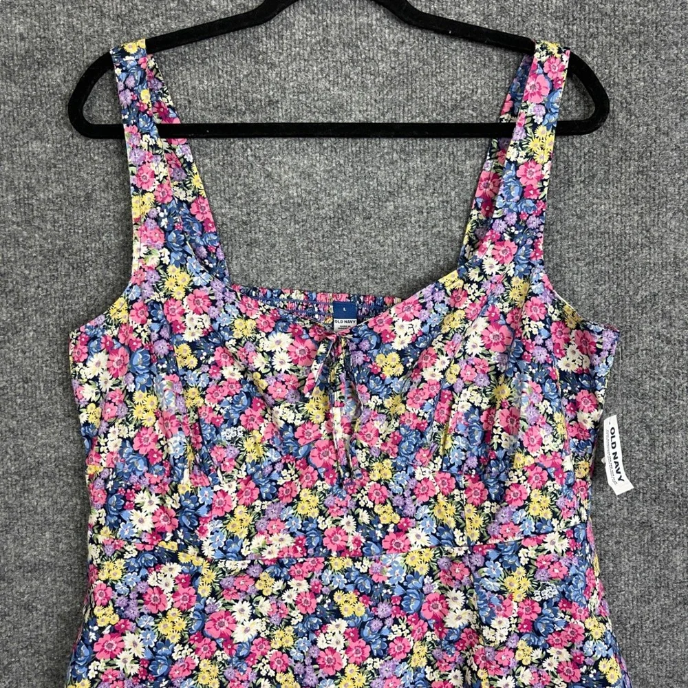 NEW Old Navy Fit & Flare Dress Womens Large Multi Floral Smocked Back Mini